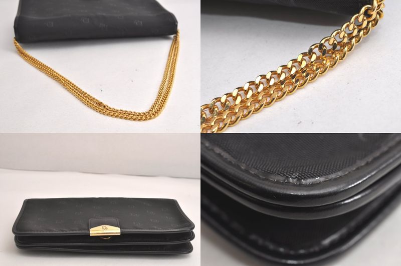 Christian DIOR Chain Shoulder Crossbody Bag Nylon Leather Black 4422n
