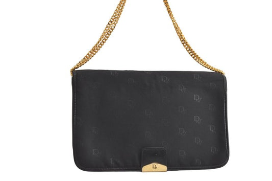 Christian DIOR Chain Shoulder Crossbody Bag Nylon Leather Black 4422n