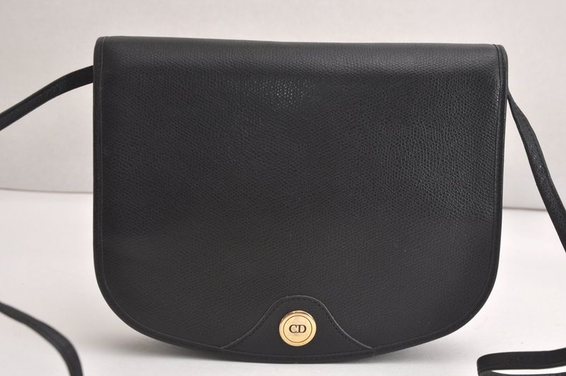 Christian DIOR Shoulder Crossbody Bag Purse Leather Black 4423n