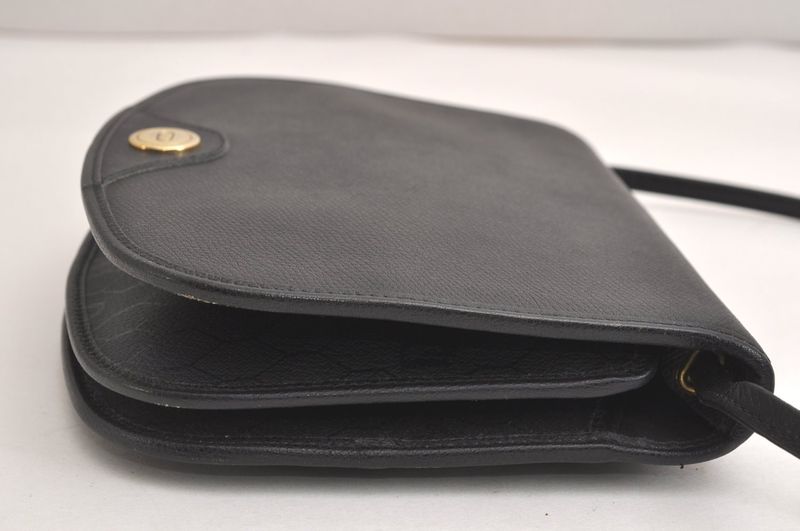 Christian DIOR Shoulder Crossbody Bag Purse Leather Black 4423n