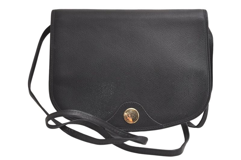 Christian DIOR Shoulder Crossbody Bag Purse Leather Black 4423n