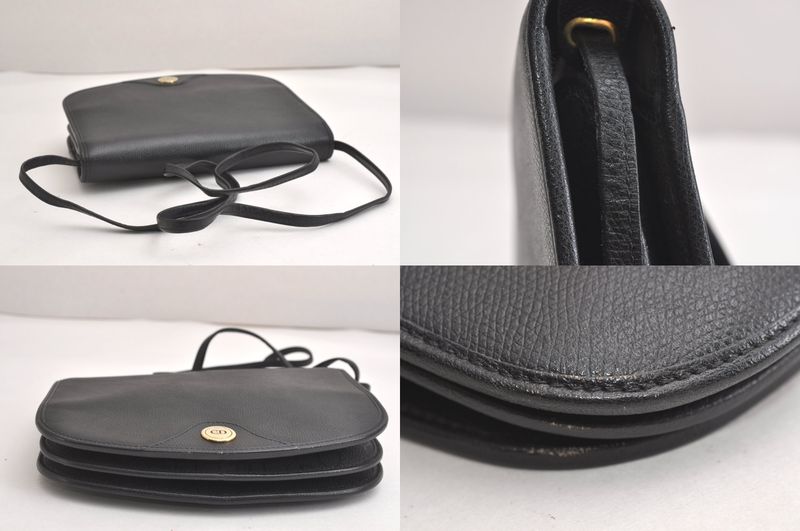 Christian DIOR Shoulder Crossbody Bag Purse Leather Black 4423n