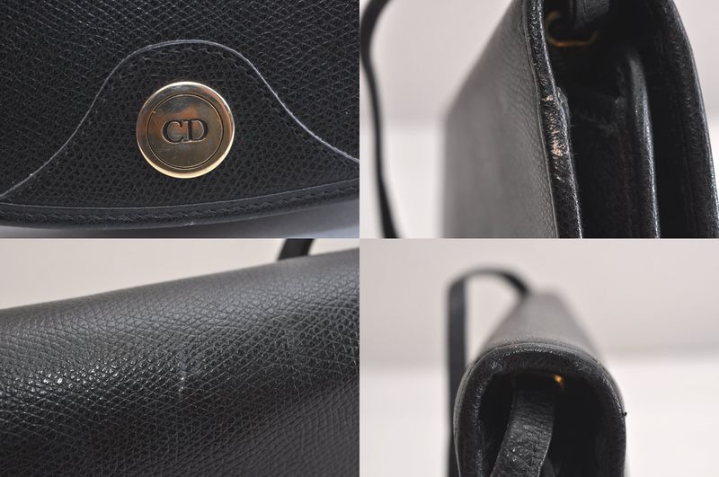 Christian DIOR Shoulder Crossbody Bag Purse Leather Black 4423n