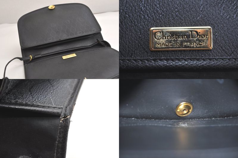 Christian DIOR Shoulder Crossbody Bag Purse Leather Black 4423n