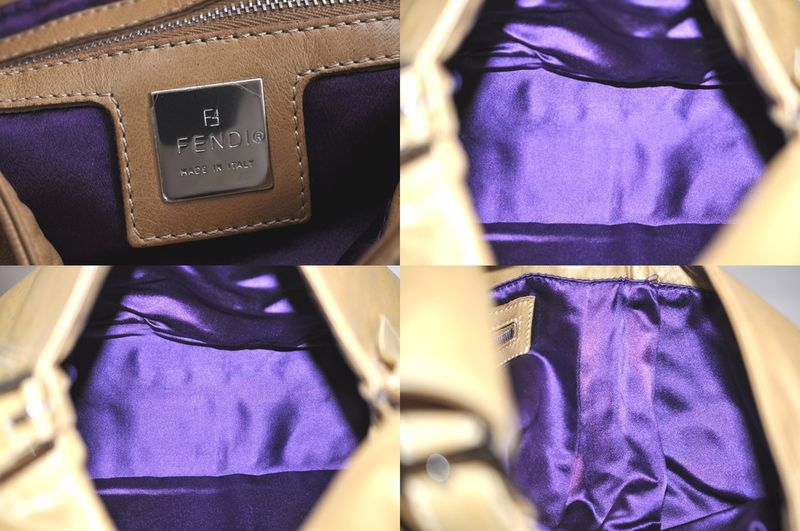 Fendi Mamma Baguette Shoulder Handbag Purse Leather Beige 4424n