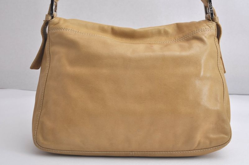 Fendi Mamma Baguette Shoulder Handbag Purse Leather Beige 4424n