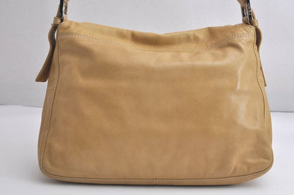 Fendi Mamma Baguette Shoulder Handbag Purse Leather Beige 4424n