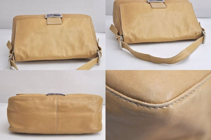 Fendi Mamma Baguette Shoulder Handbag Purse Leather Beige 4424n