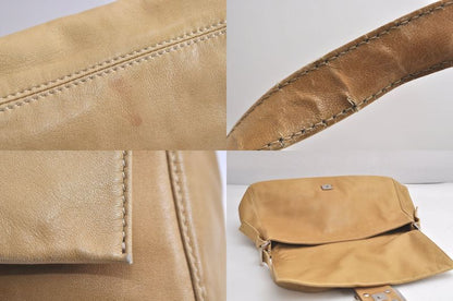 Fendi Mamma Baguette Shoulder Handbag Purse Leather Beige 4424n