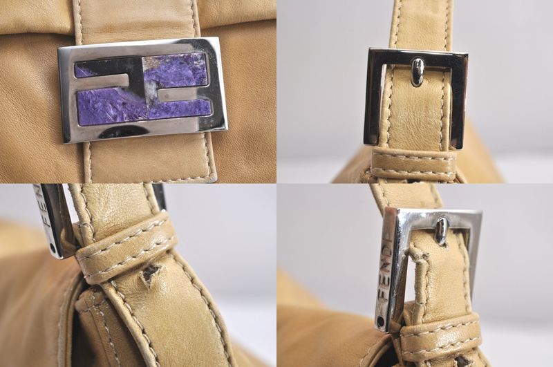 Fendi Mamma Baguette Shoulder Handbag Purse Leather Beige 4424n