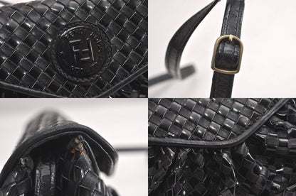 Fendi Vintage Shoulder Crossbody Bag Purse Leather Enamel Black 4425n