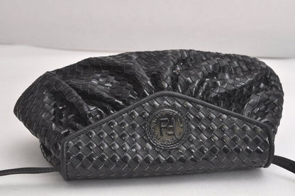 Fendi Vintage Shoulder Crossbody Bag Purse Leather Enamel Black 4425n