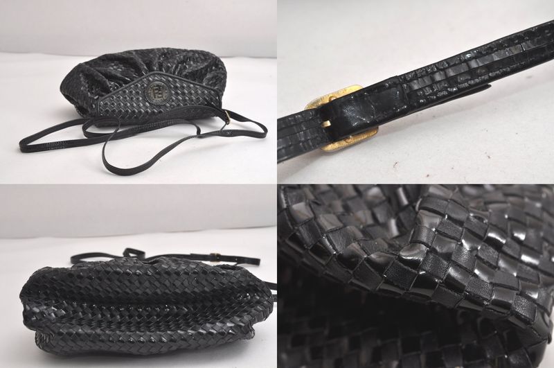 Fendi Vintage Shoulder Crossbody Bag Purse Leather Enamel Black 4425n