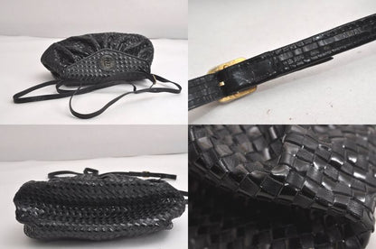 Fendi Vintage Shoulder Crossbody Bag Purse Leather Enamel Black 4425n