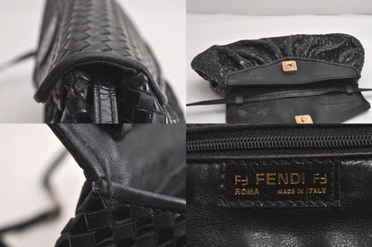 Fendi Vintage Shoulder Crossbody Bag Purse Leather Enamel Black 4425n