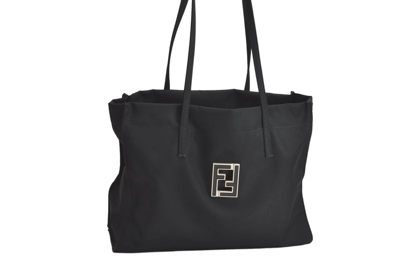 Fendi Vintage Shoulder Tote Bag Nylon Leather Black 4426n
