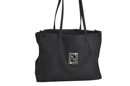 Fendi Vintage Shoulder Tote Bag Nylon Leather Black 4426n