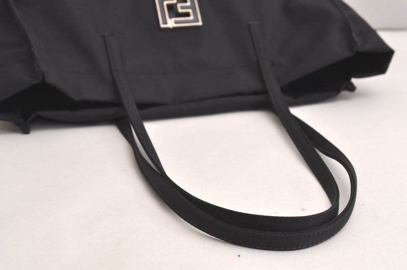Fendi Vintage Shoulder Tote Bag Nylon Leather Black 4426n