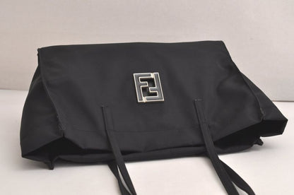 Fendi Vintage Shoulder Tote Bag Nylon Leather Black 4426n