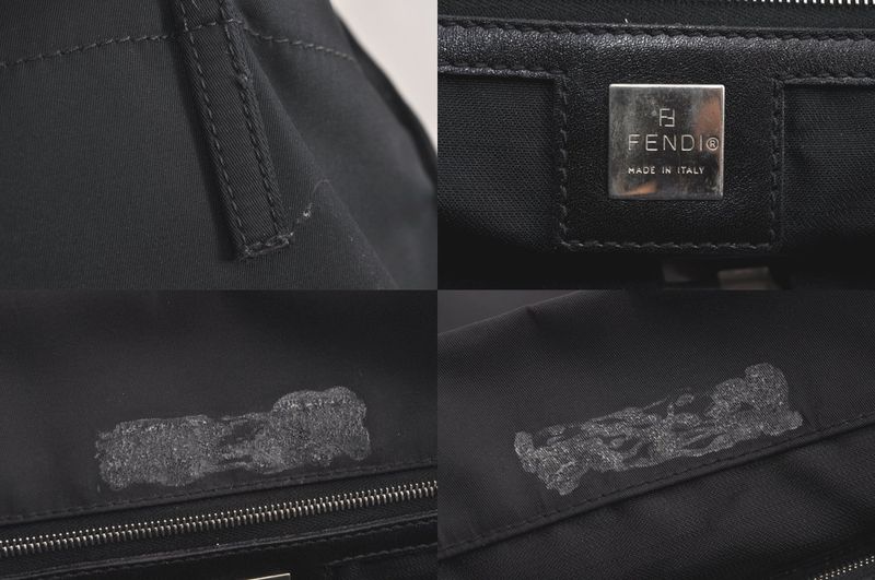 Fendi Vintage Shoulder Tote Bag Nylon Leather Black 4426n