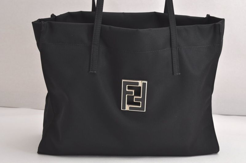 Fendi Vintage Shoulder Tote Bag Nylon Leather Black 4426n