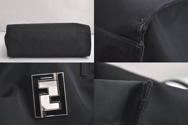 Fendi Vintage Shoulder Tote Bag Nylon Leather Black 4426n