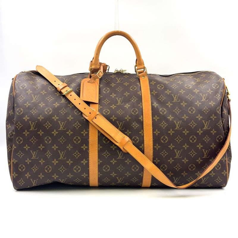 Louis Vuitton Keepall Bandoliere 60 Monogram Leather × PVC Brown Boston Bag