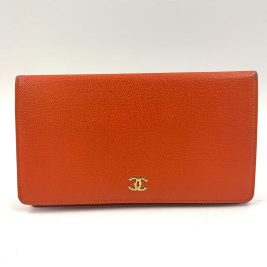 Chanel Coco Mark Serial No 6 Leather Orange Long Wallet