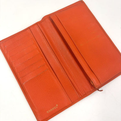 Chanel Coco Mark Serial No 6 Leather Orange Long Wallet