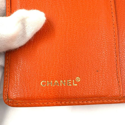 Chanel Coco Mark Serial No 6 Leather Orange Long Wallet