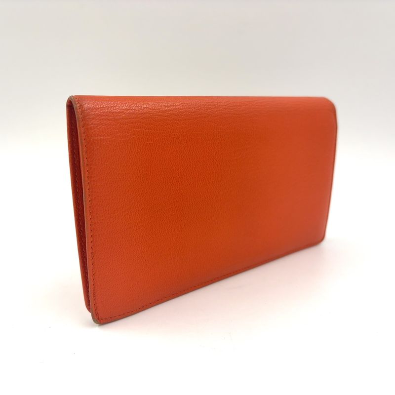 Chanel Coco Mark Serial No 6 Leather Orange Long Wallet