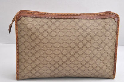 Celine Macadam Blazon Patterned Clutch Handbag Pvc Leather Beige 4432n