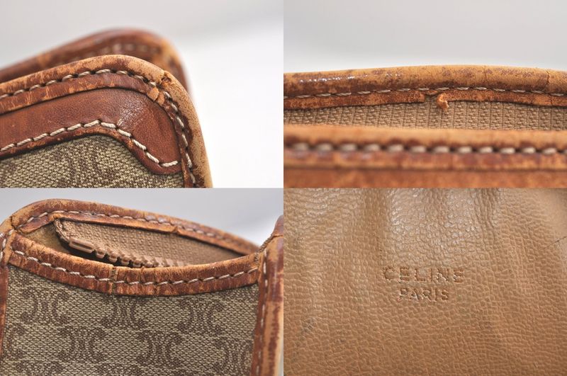 Celine Macadam Blazon Patterned Clutch Handbag Pvc Leather Beige 4432n