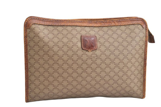 Celine Macadam Blazon Patterned Clutch Handbag Pvc Leather Beige 4432n