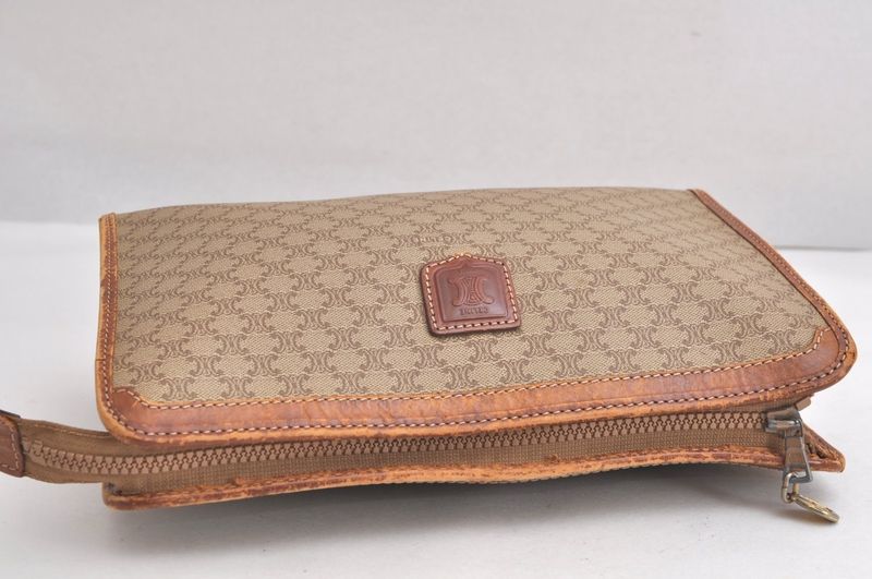 Celine Macadam Blazon Patterned Clutch Handbag Pvc Leather Beige 4432n