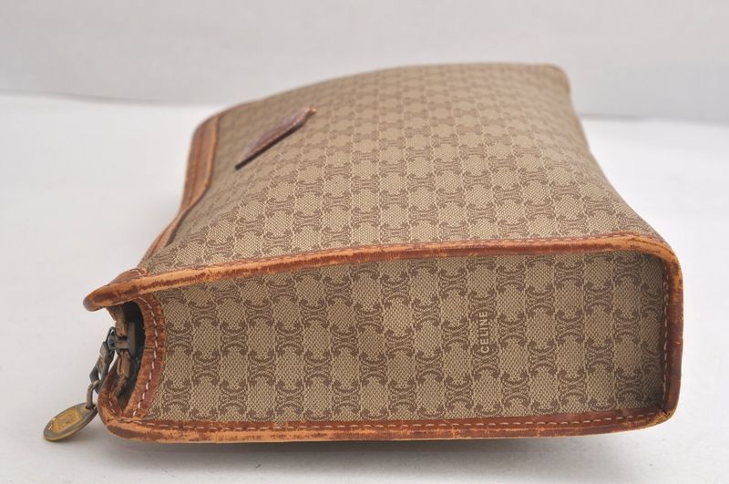 Celine Macadam Blazon Patterned Clutch Handbag Pvc Leather Beige 4432n