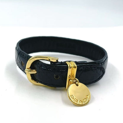 Prada Saffiano Leather Black Bracelet With Gold Bangle