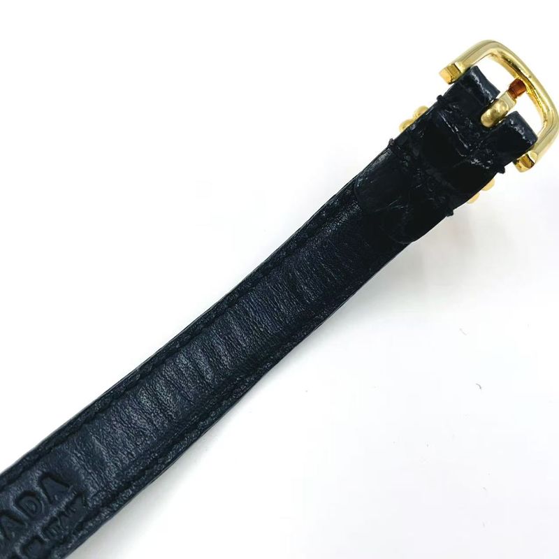 Prada Saffiano Leather Black Bracelet With Gold Bangle