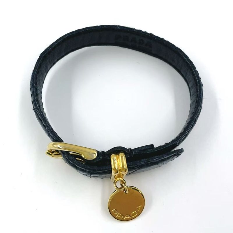 Prada Saffiano Leather Black Bracelet With Gold Bangle