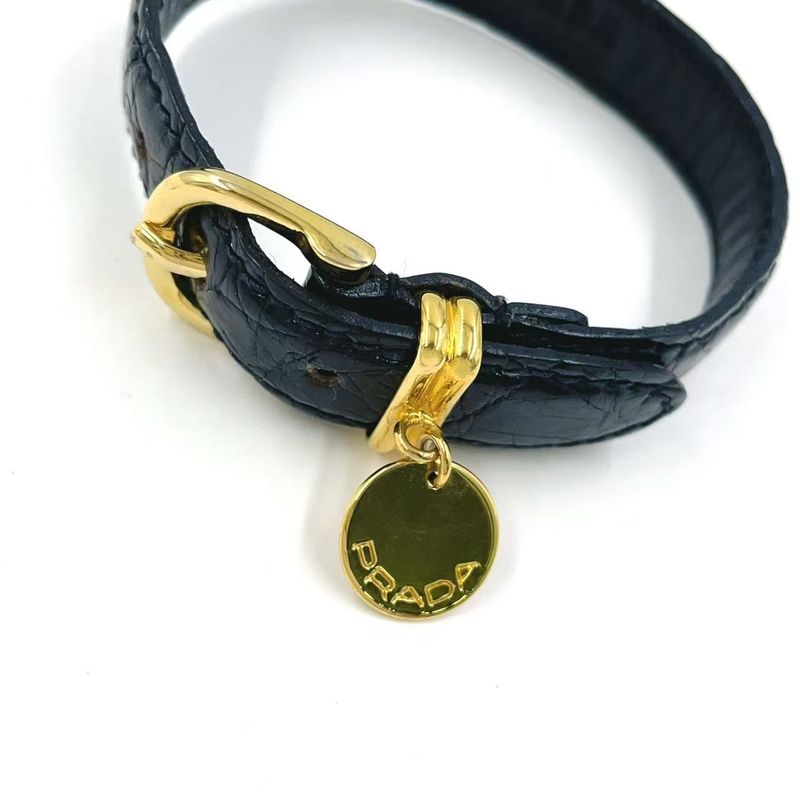 Prada Saffiano Leather Black Bracelet With Gold Bangle