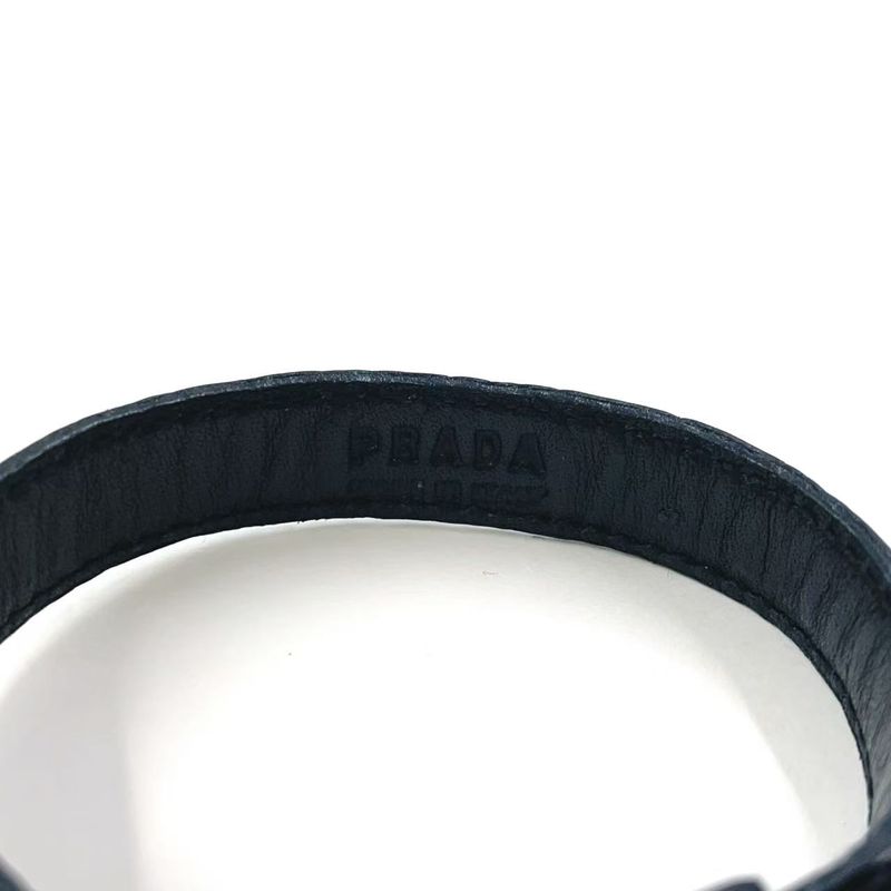 Prada Saffiano Leather Black Bracelet With Gold Bangle