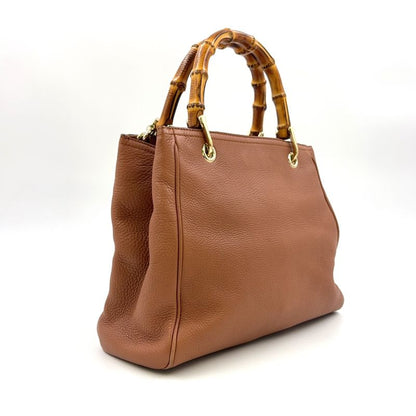 Gucci Bamboo Shopper Small Leather Dusty Pink Handbag Gold 336032