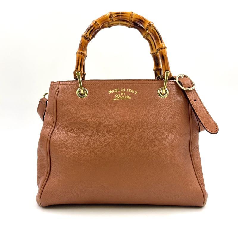Gucci Bamboo Shopper Small Leather Dusty Pink Handbag Gold 336032