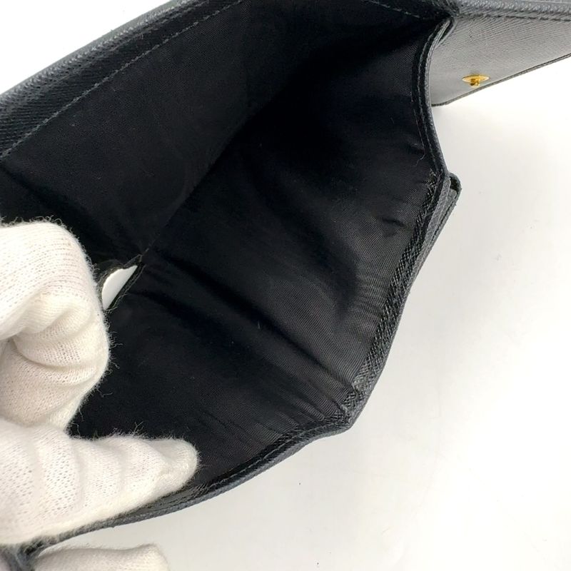 Prada Saffiano Trifold Saffiano Leather Black Wallet Gold