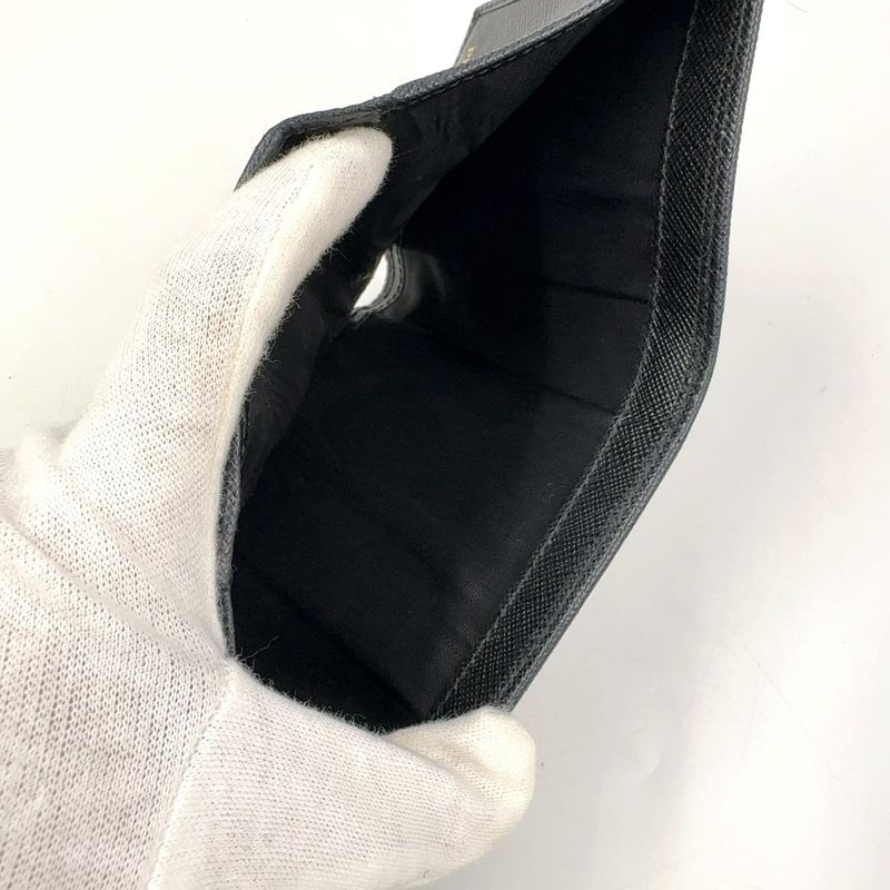 Prada Saffiano Trifold Saffiano Leather Black Wallet Gold