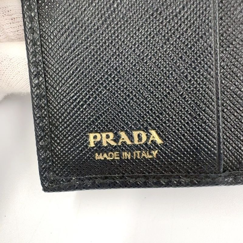 Prada Saffiano Trifold Saffiano Leather Black Wallet Gold