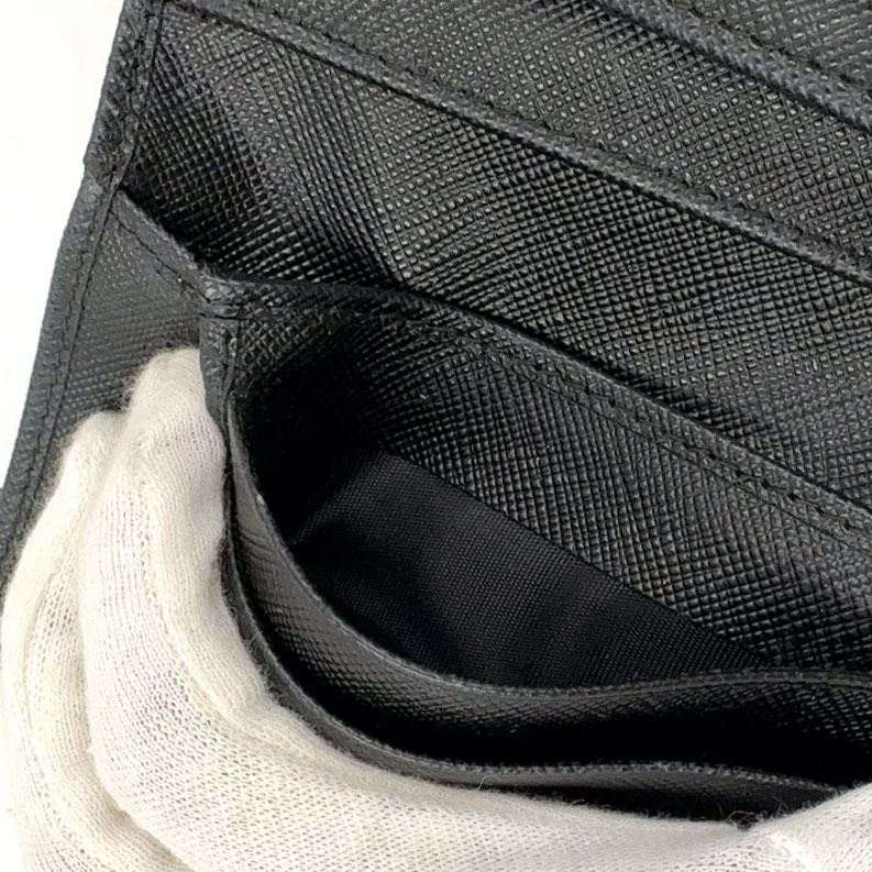 Prada Saffiano Trifold Saffiano Leather Black Wallet Gold