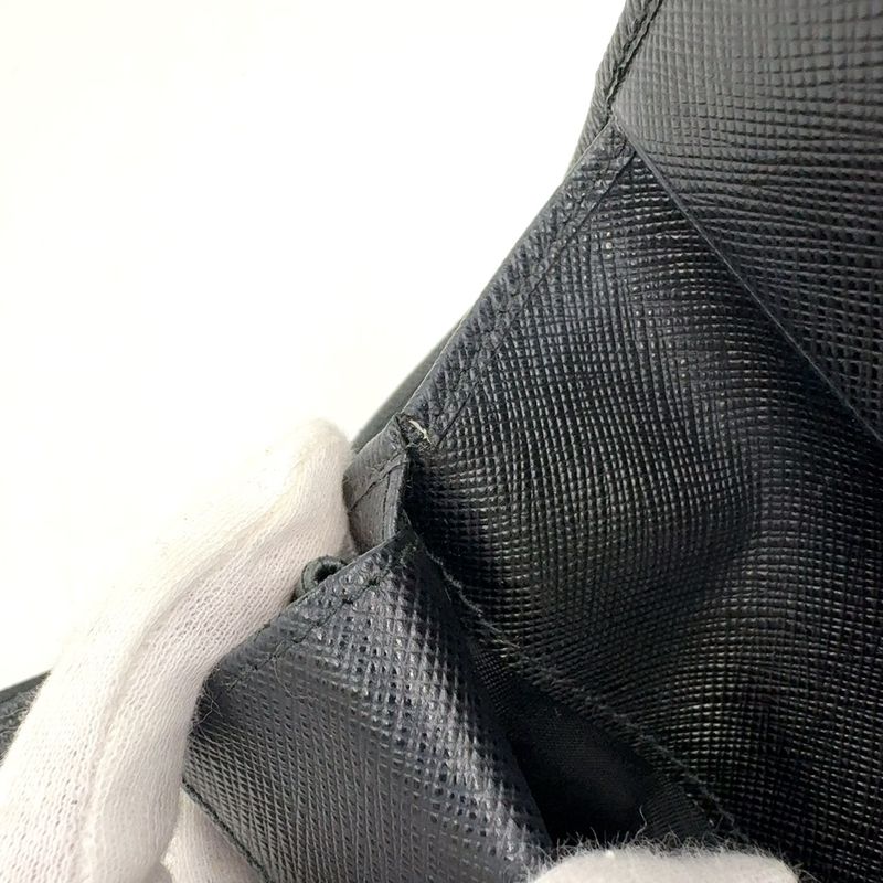 Prada Saffiano Trifold Saffiano Leather Black Wallet Gold