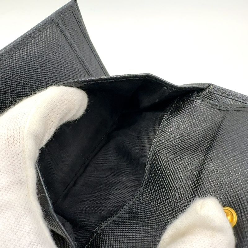 Prada Saffiano Trifold Saffiano Leather Black Wallet Gold