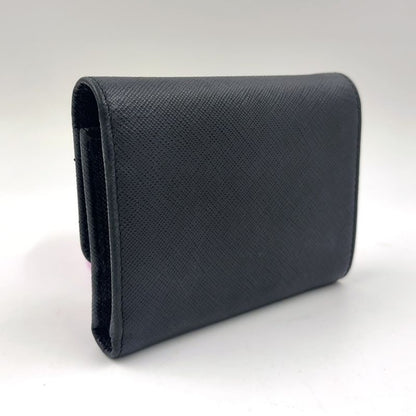 Prada Saffiano Trifold Saffiano Leather Black Wallet Gold